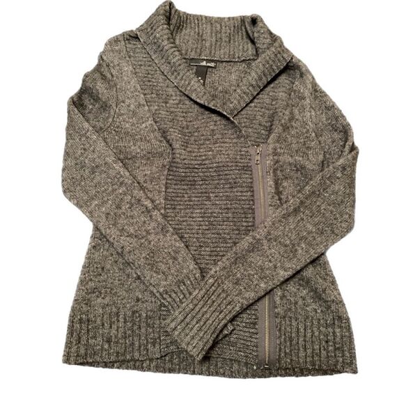 WILLI SMITH SWEATER WOMEN’S M GRAY CHUNKY MOTO WOOL BLEND SHAWL COLLAR. - Picture 6 of 12